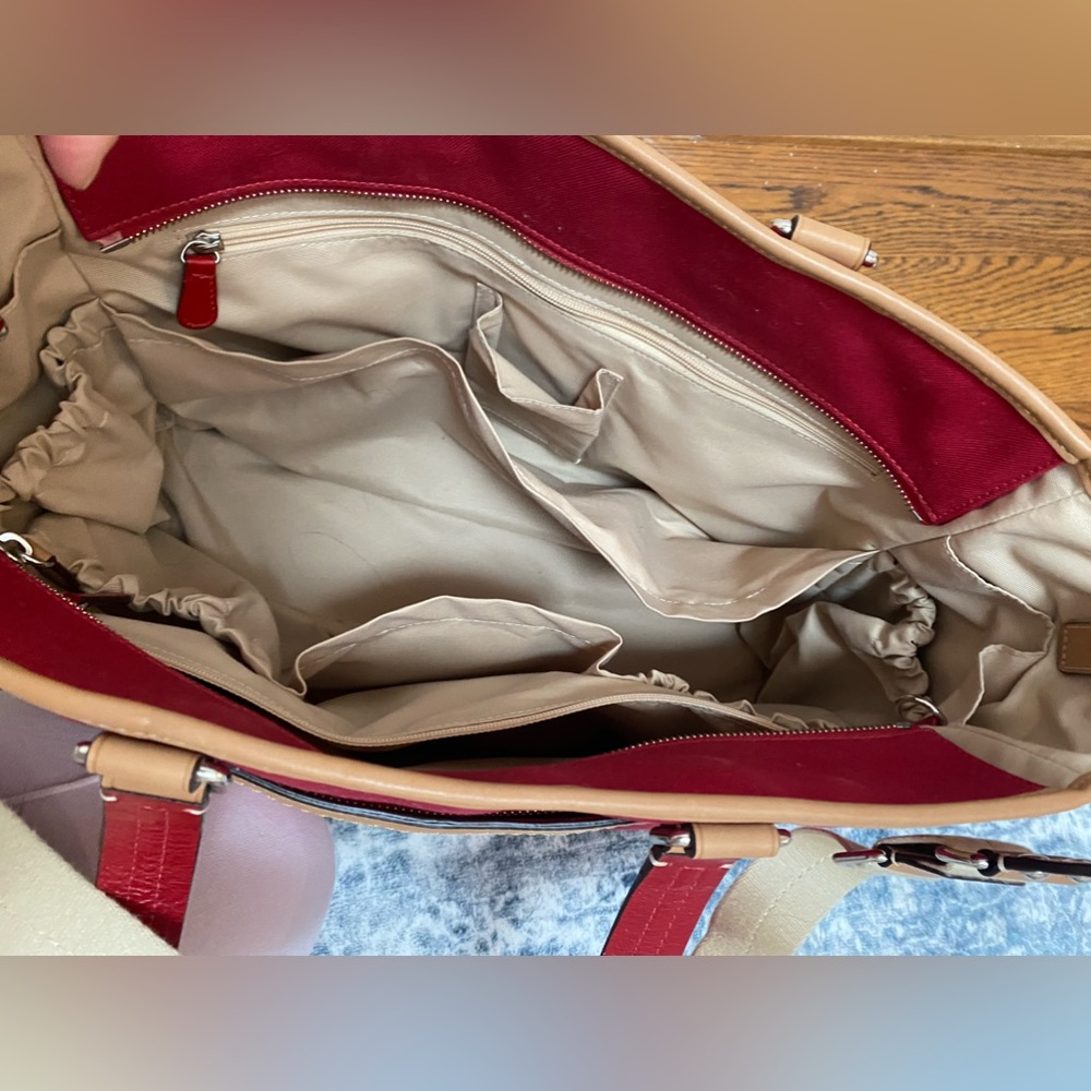 Coach Red Travel Tote / Diaper Tote with Long Strap and So Many Pockets! - Picture 11 of 16
